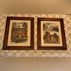 Set of Two Framed Vintage Style Building Prints. Paul N Norton.